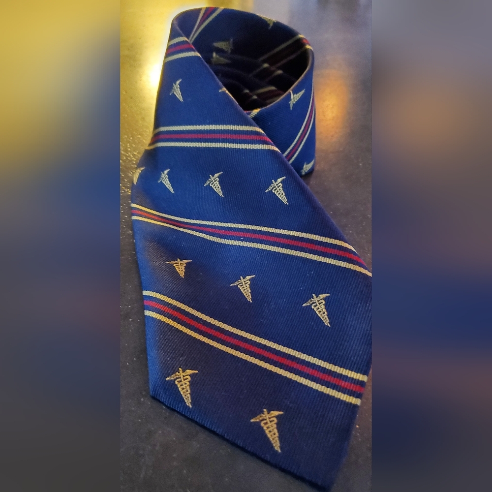 ASHFORD & BROOKS OF LONDON SILK TIE.  DOCTOR.  STAFF OF  AESCEPIUS HANDMADE UK.